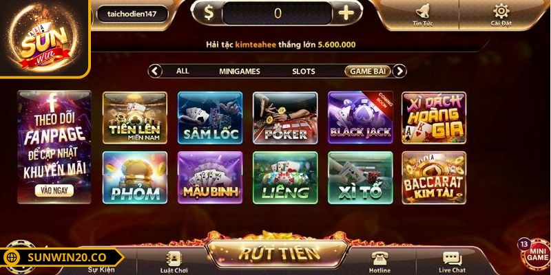 Sảnh game bài cung cấp list gợi ý đa dạng