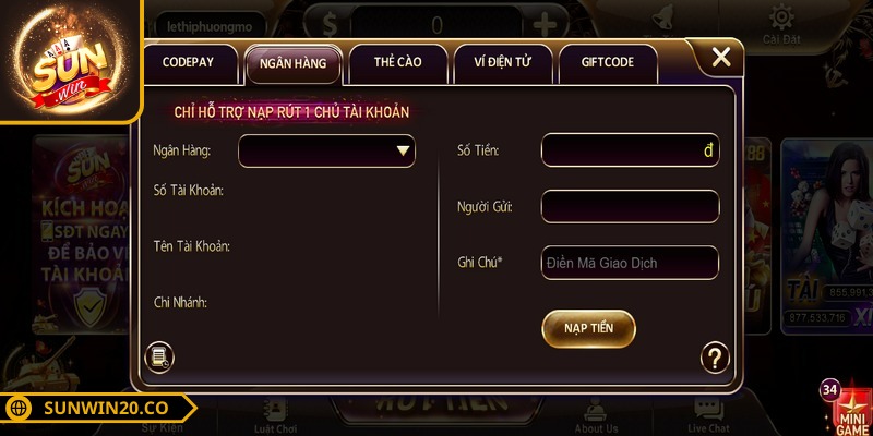 Tính năng nạp/rút hỗ trợ tối đa
